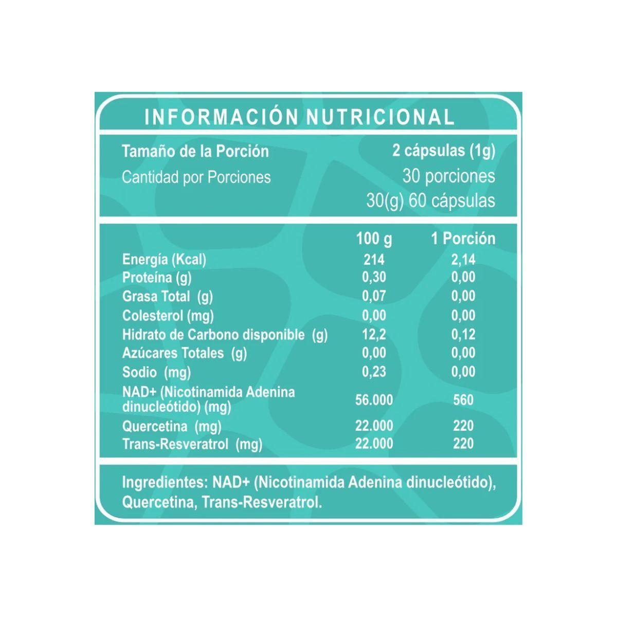 Suplemento Nad+ Nicotinamida Adenina Organico 60 Cap-2