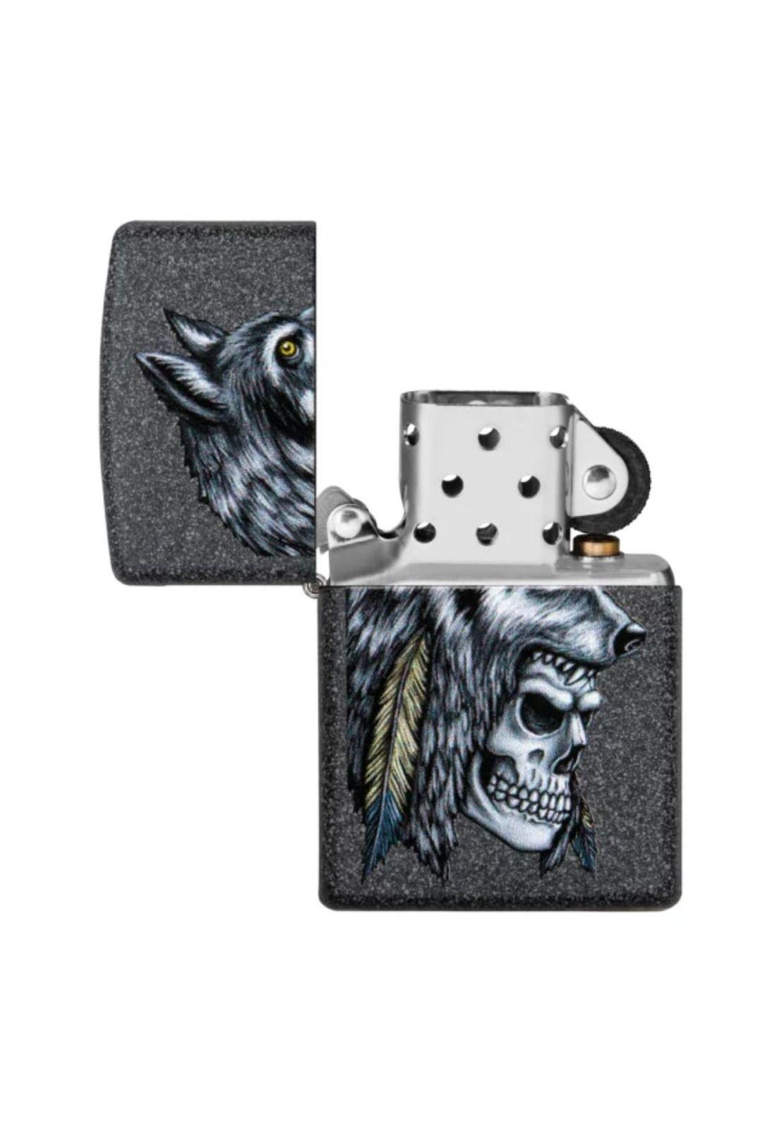 Encendedor Zippo Wolf Skull Feather Gris ZP29863-3