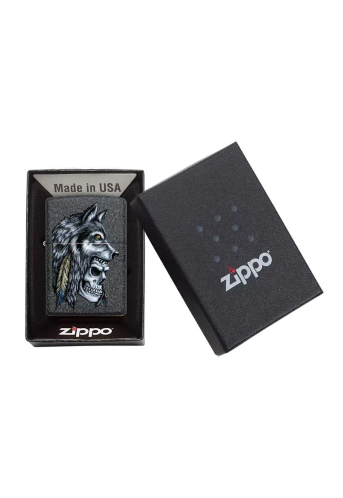 Encendedor Zippo Wolf Skull Feather Gris ZP29863-4