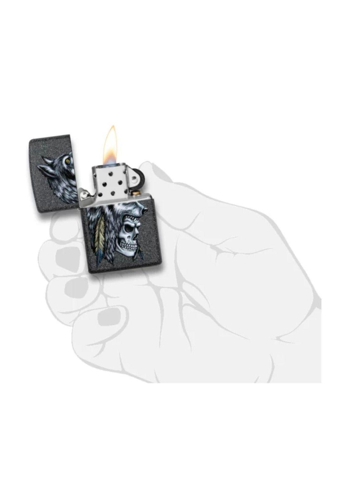 Encendedor Zippo Wolf Skull Feather Gris ZP29863-5