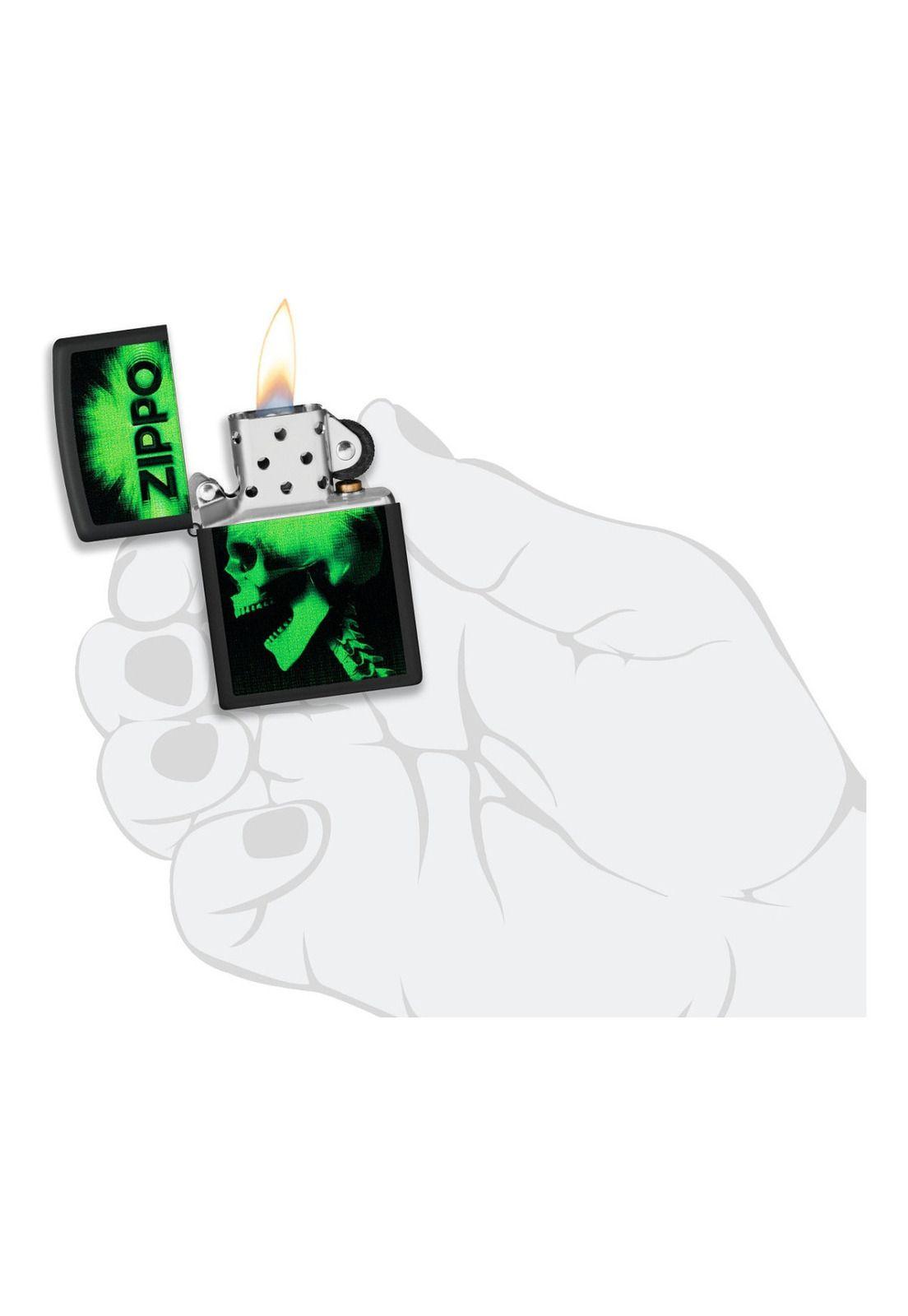 Encendedor Zippo Green Skull Cyber Design Negro ZP48485-4