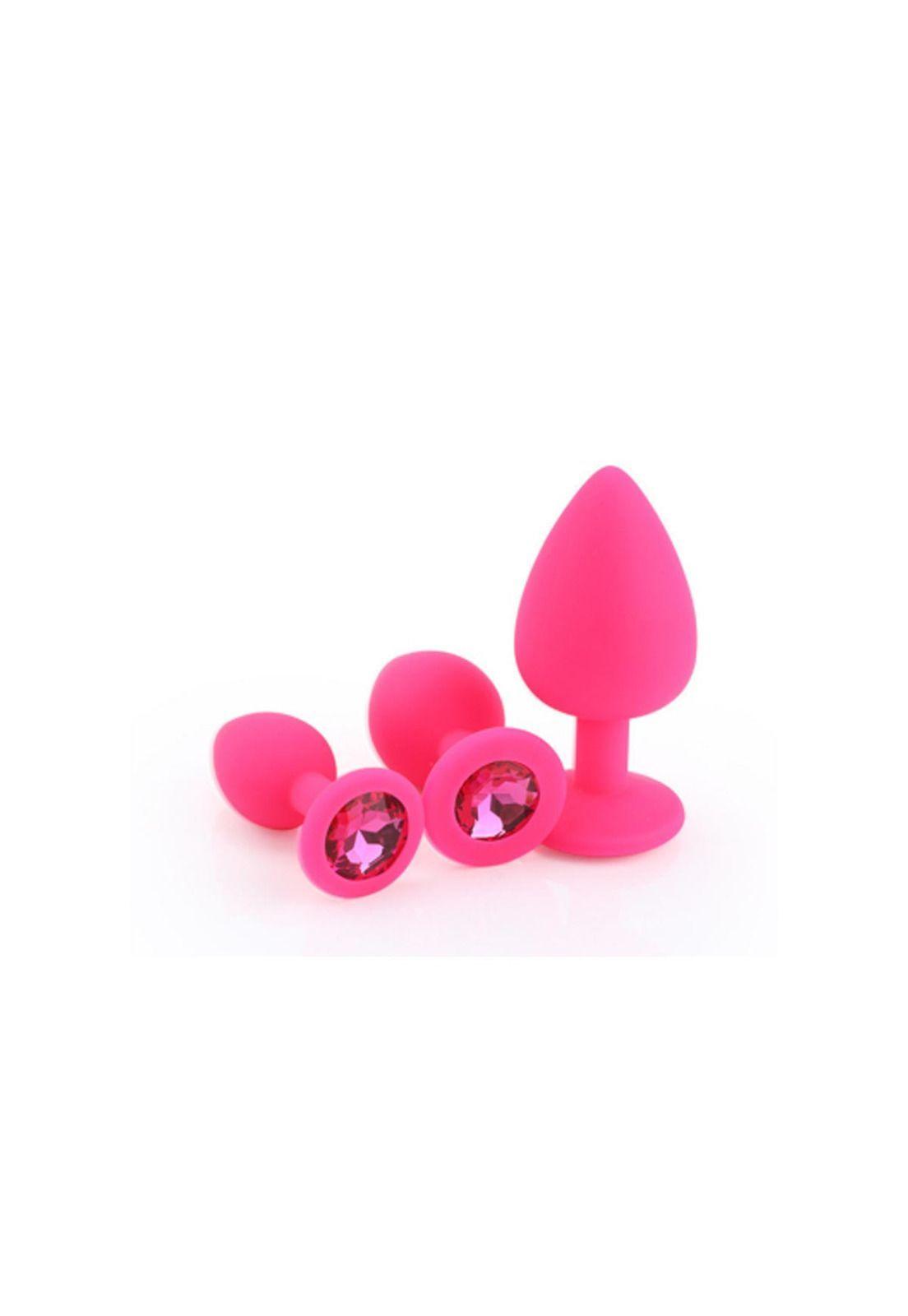 Plug Anal Dilatador Silicona Cristal Fucsia Set 3 Medidas-0