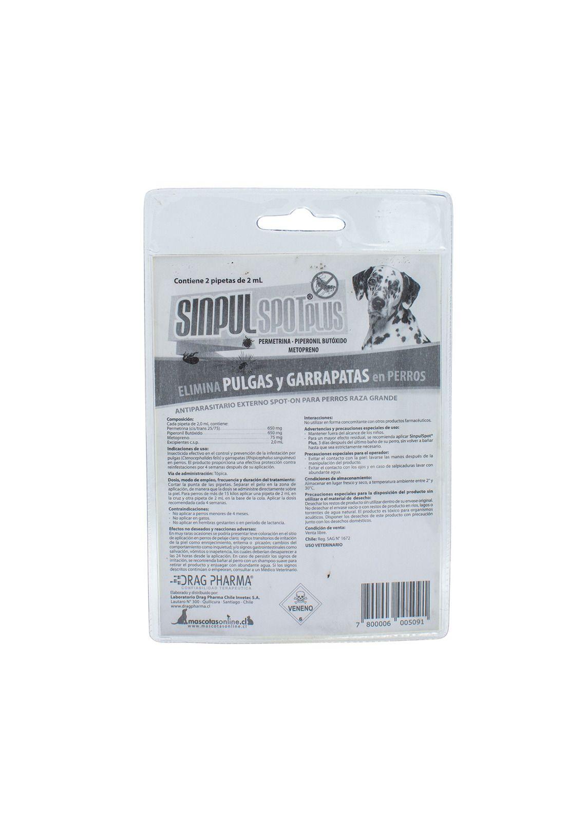 Pipeta Antigarrapata Sinpul Spot Plus Raza Grande 2ml 2 unid-1