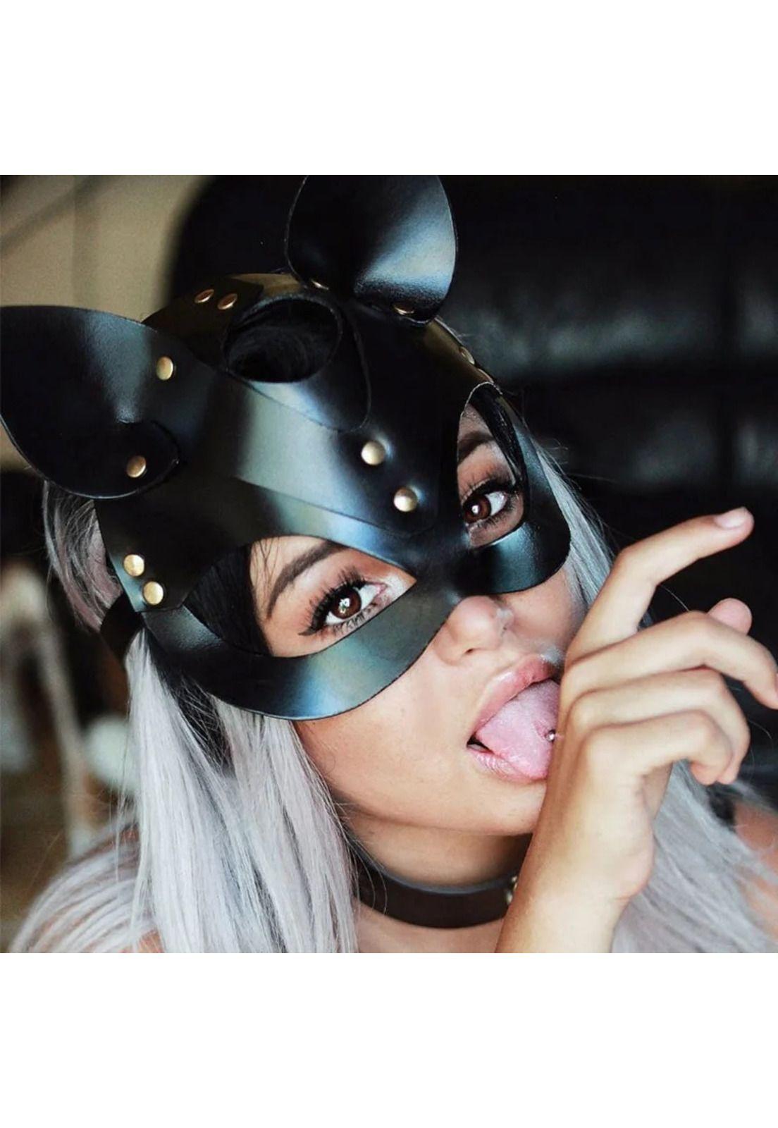 Antifaz Mascara Erotica Gato Bdsm Ecocuero Negro-1