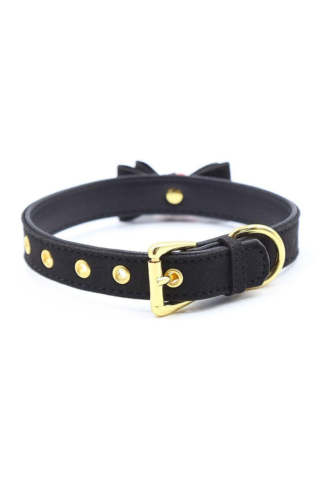 Collar Gargantilla Choker Con Cascabel Eco Cuero Negro-4