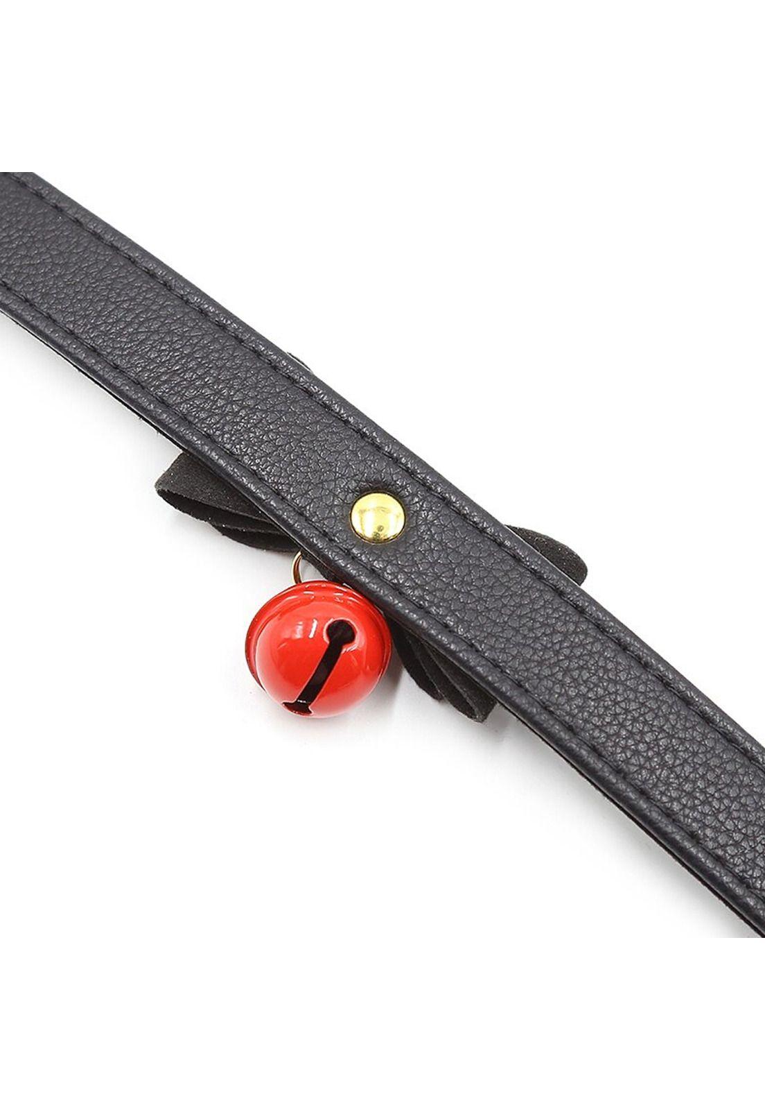 Collar Gargantilla Choker Con Cascabel Eco Cuero Negro-5