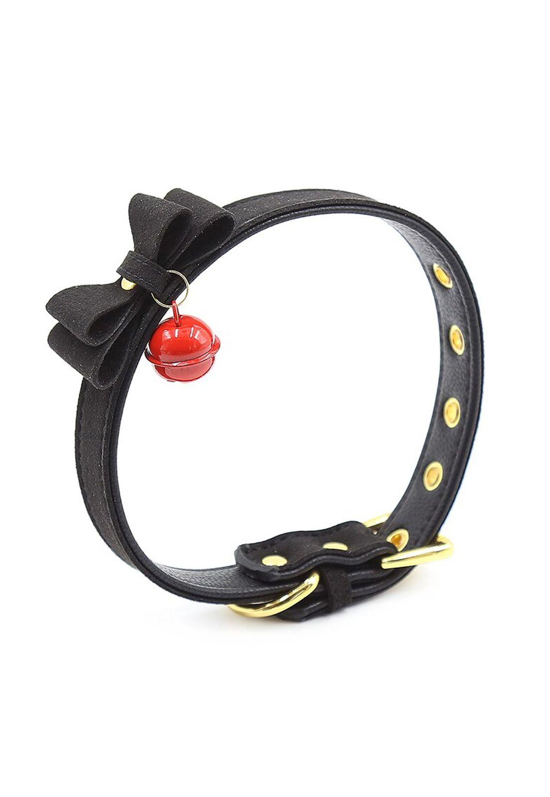 Collar Gargantilla Choker Con Cascabel Eco Cuero Negro-6