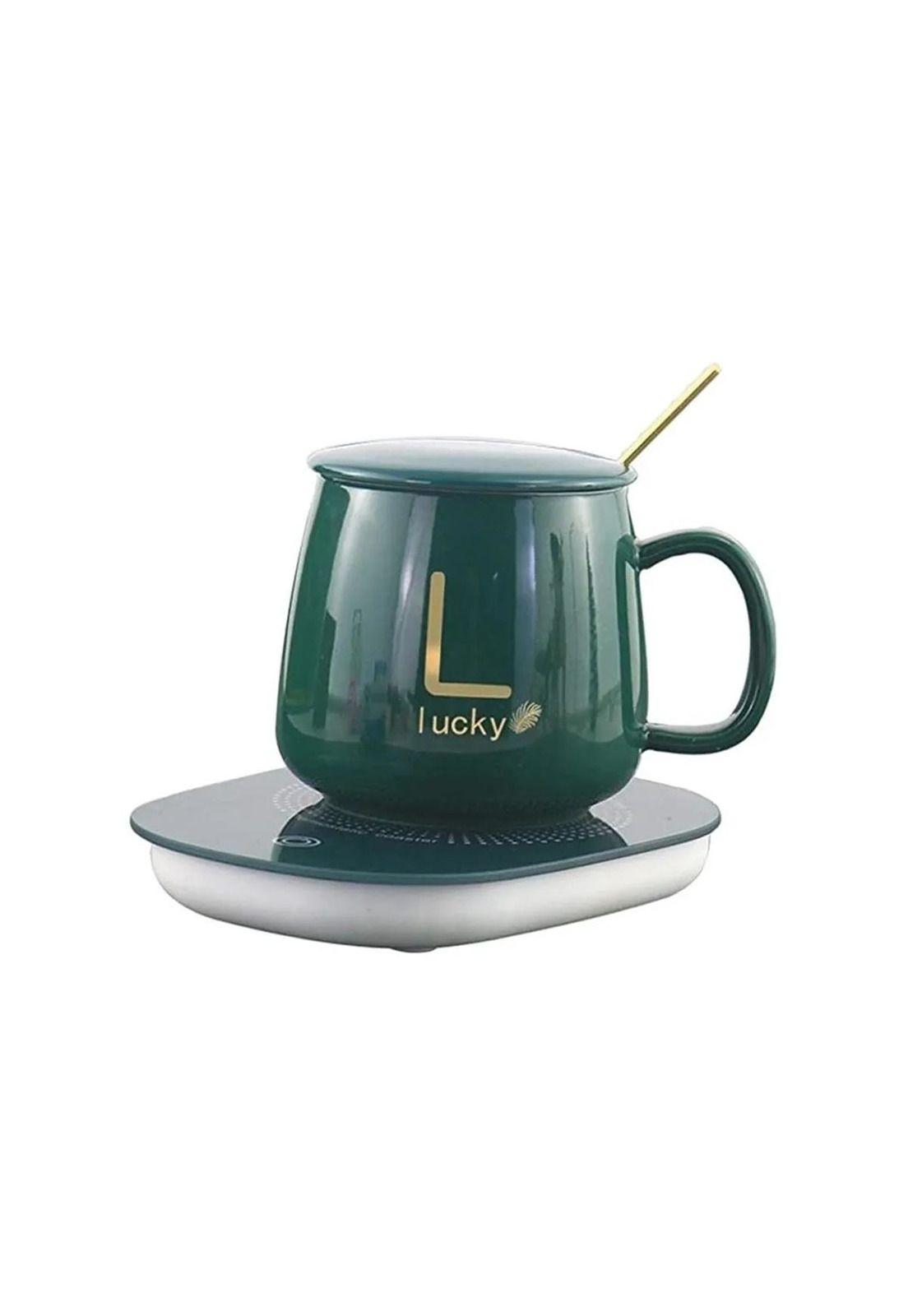 Taza Con Calentador Eléctrico Caja De Regalo Cuchara Verde-0