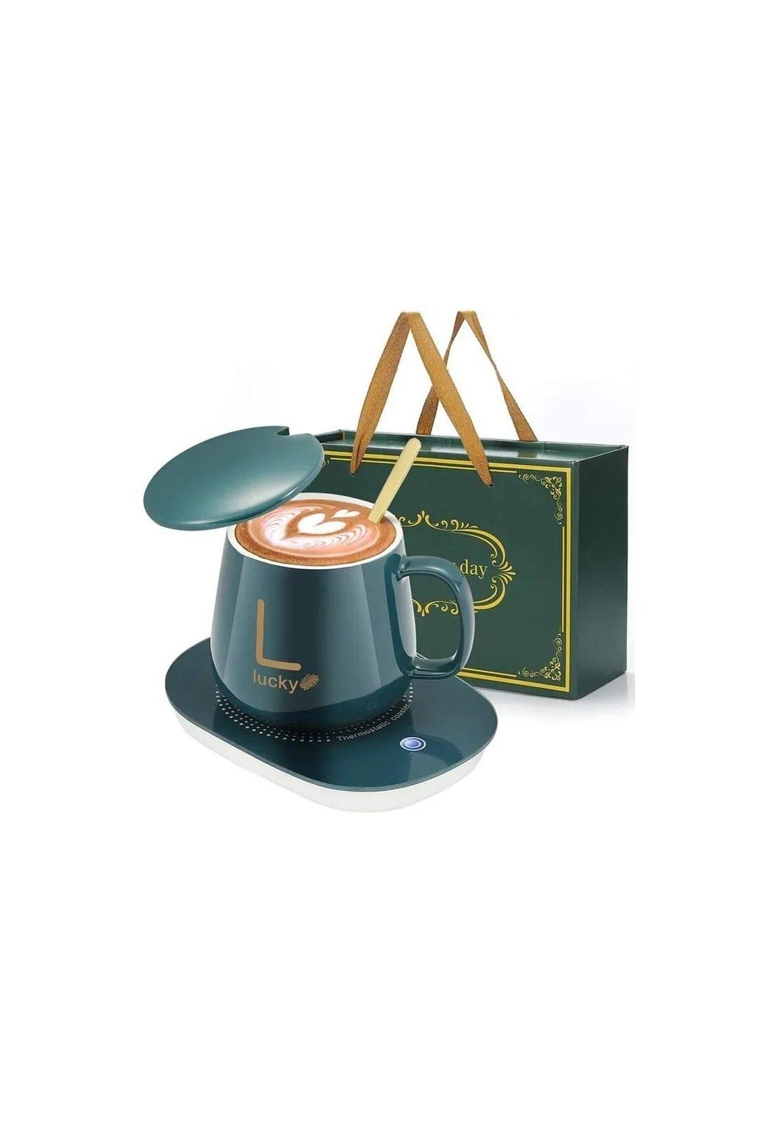 Taza Con Calentador Eléctrico Caja De Regalo Cuchara Verde-1