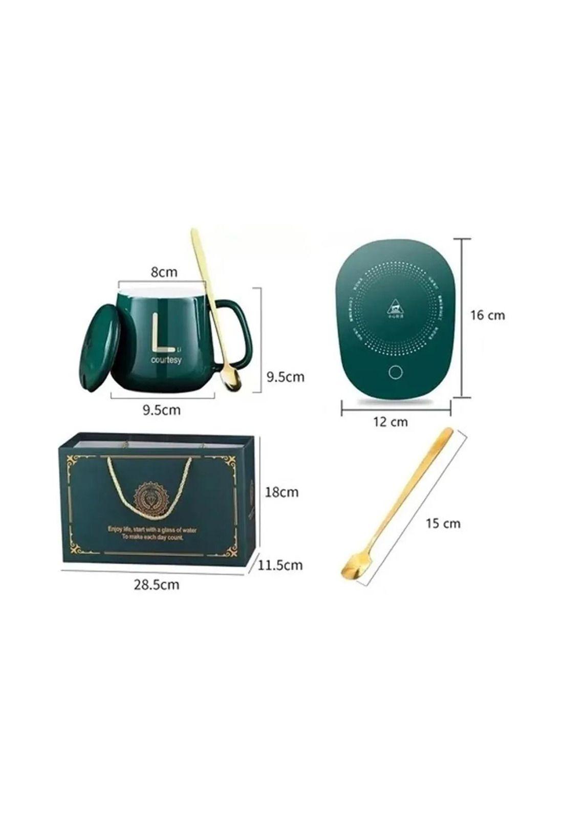 Taza Con Calentador Eléctrico Caja De Regalo Cuchara Verde-2