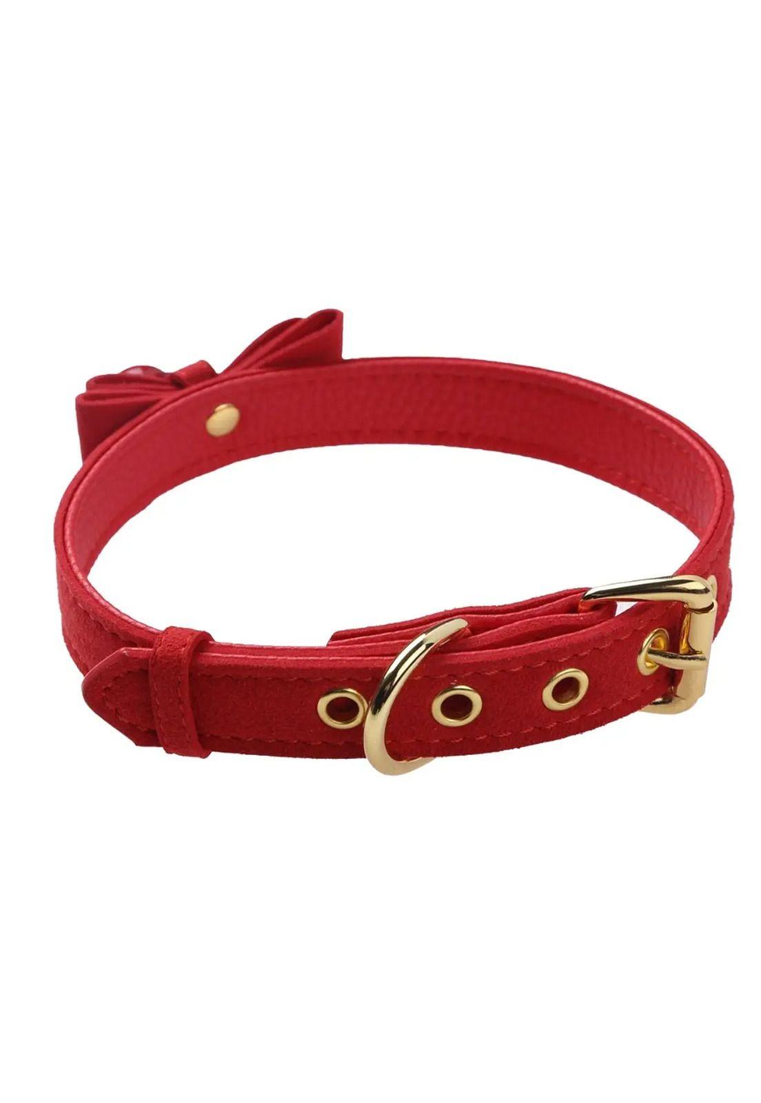 Collar Gargantilla Choker Con Cascabel Eco Cuero Rojo-1