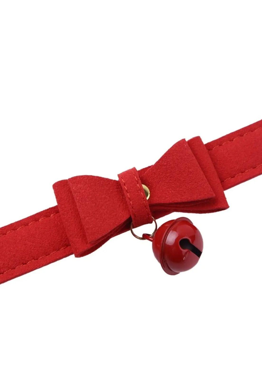 Collar Gargantilla Choker Con Cascabel Eco Cuero Rojo-3