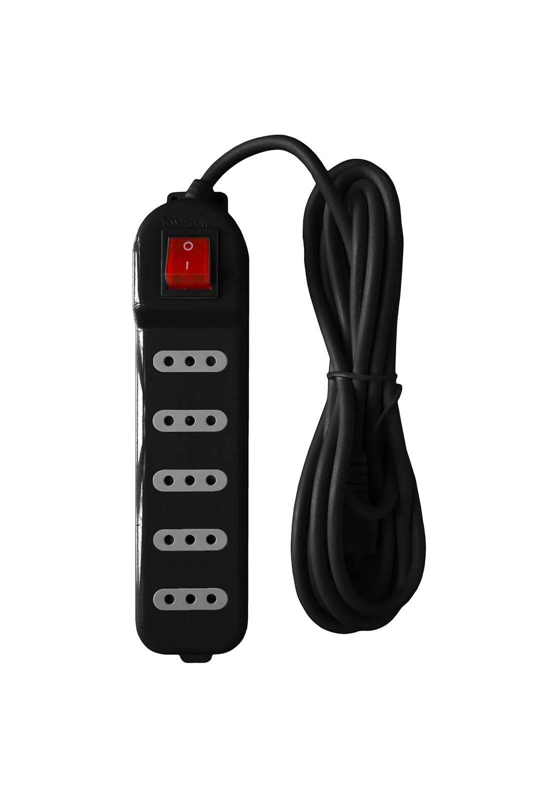 Alargador con Switch 5 tomas 3 Mts Negro Macrotel-0