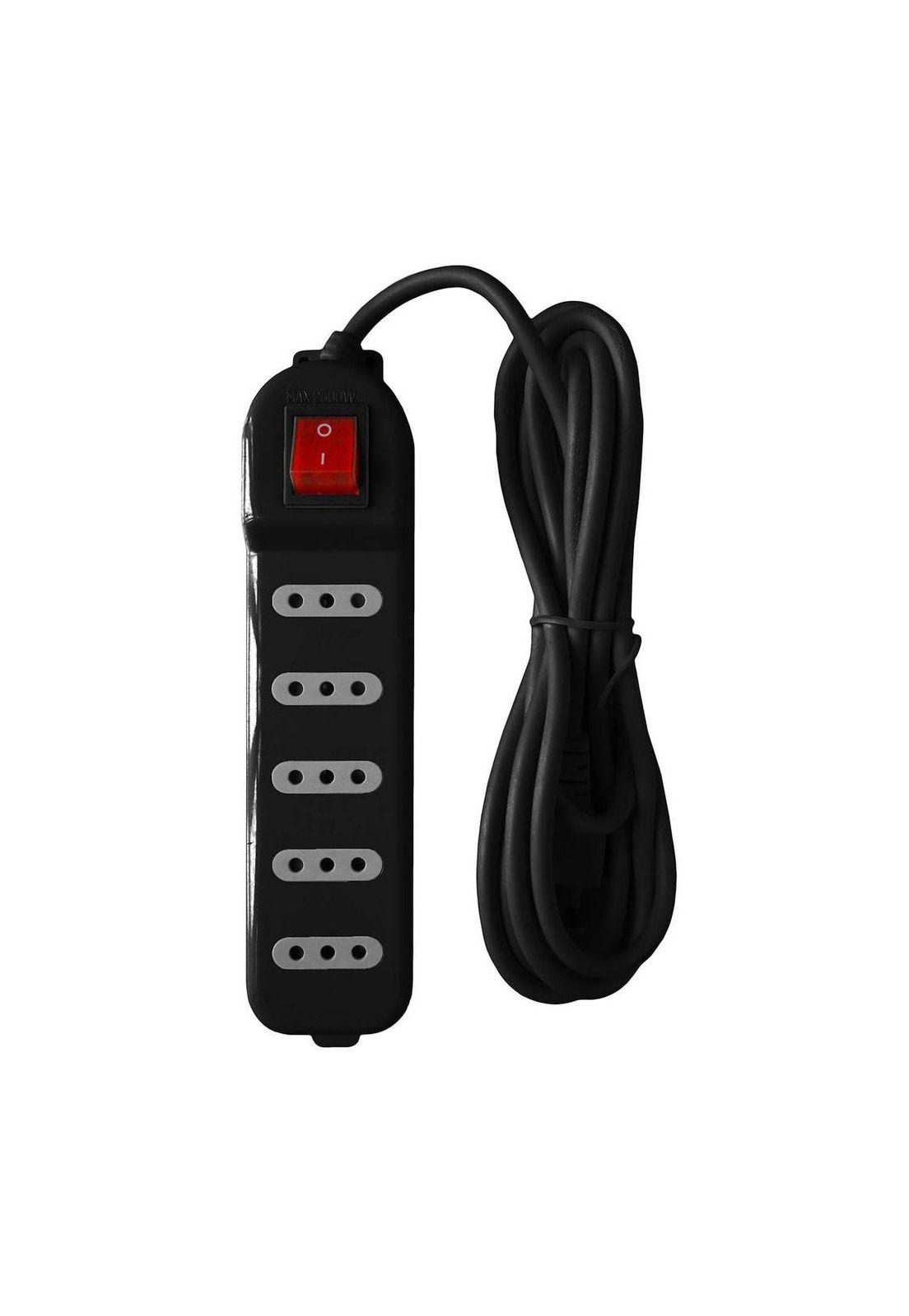 Alargador con Switch 5 tomas 5 Mts Negro Macrotel-0