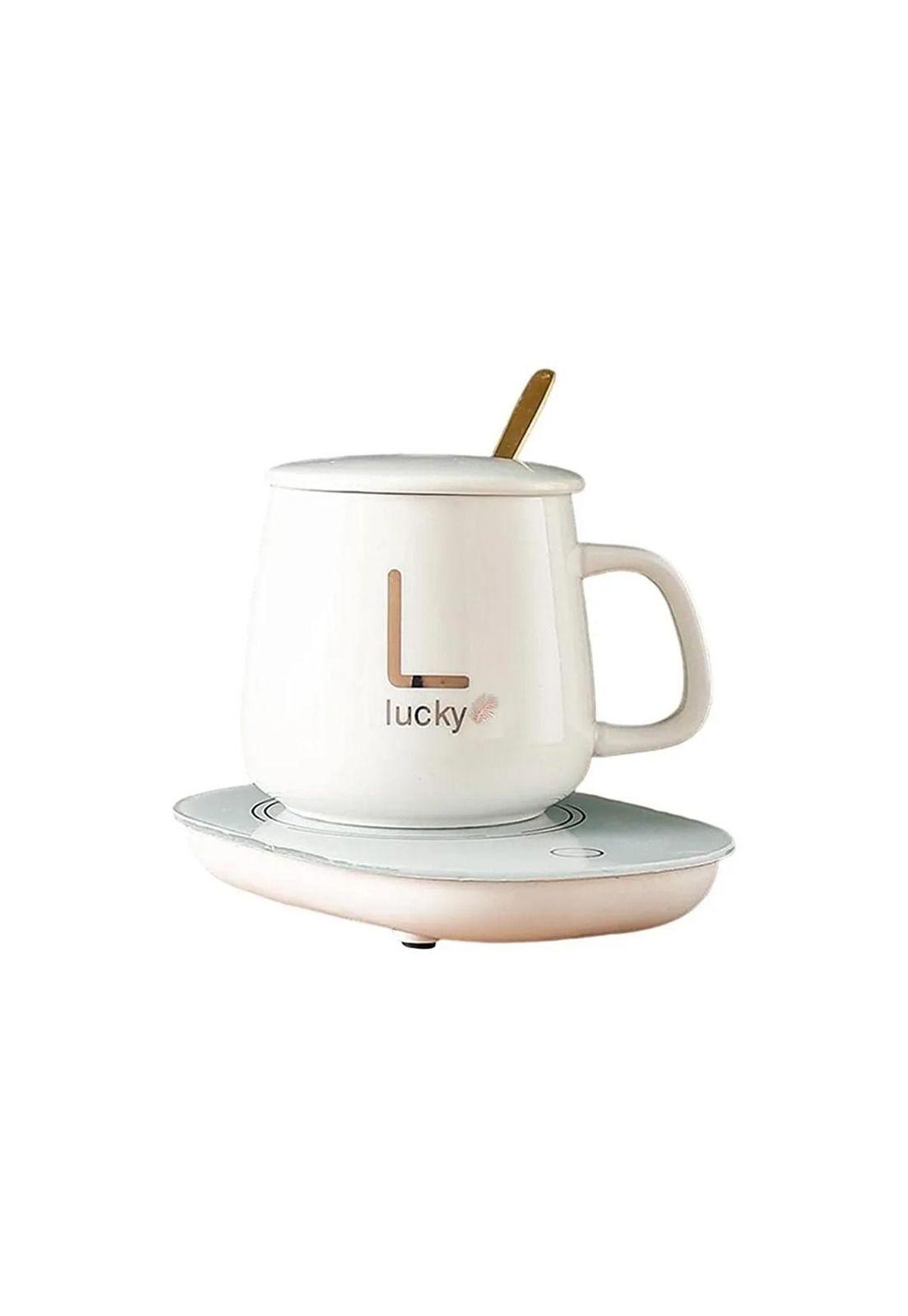 Taza Con Calentador Eléctrico Caja De Regalo Cuchara Blanco-0