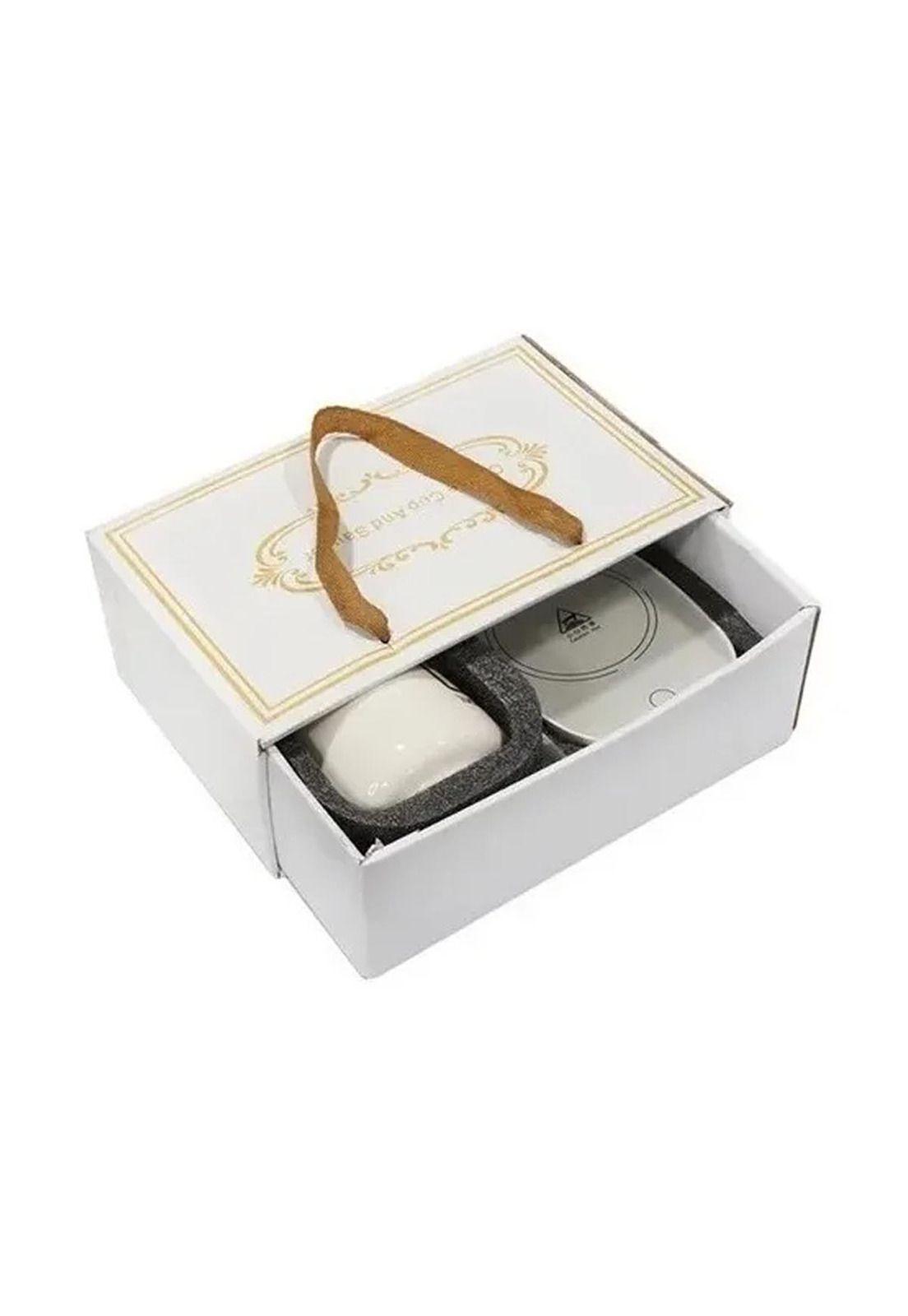 Taza Con Calentador Eléctrico Caja De Regalo Cuchara Blanco-1