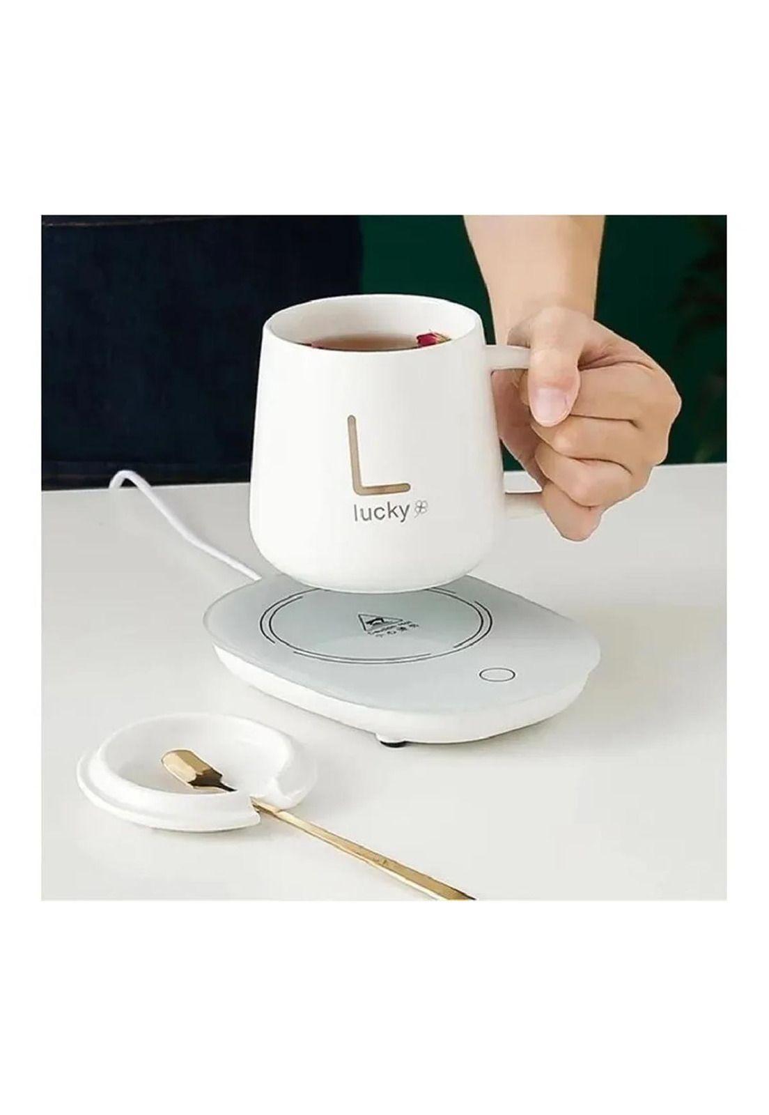 Taza Con Calentador Eléctrico Caja De Regalo Cuchara Blanco-2