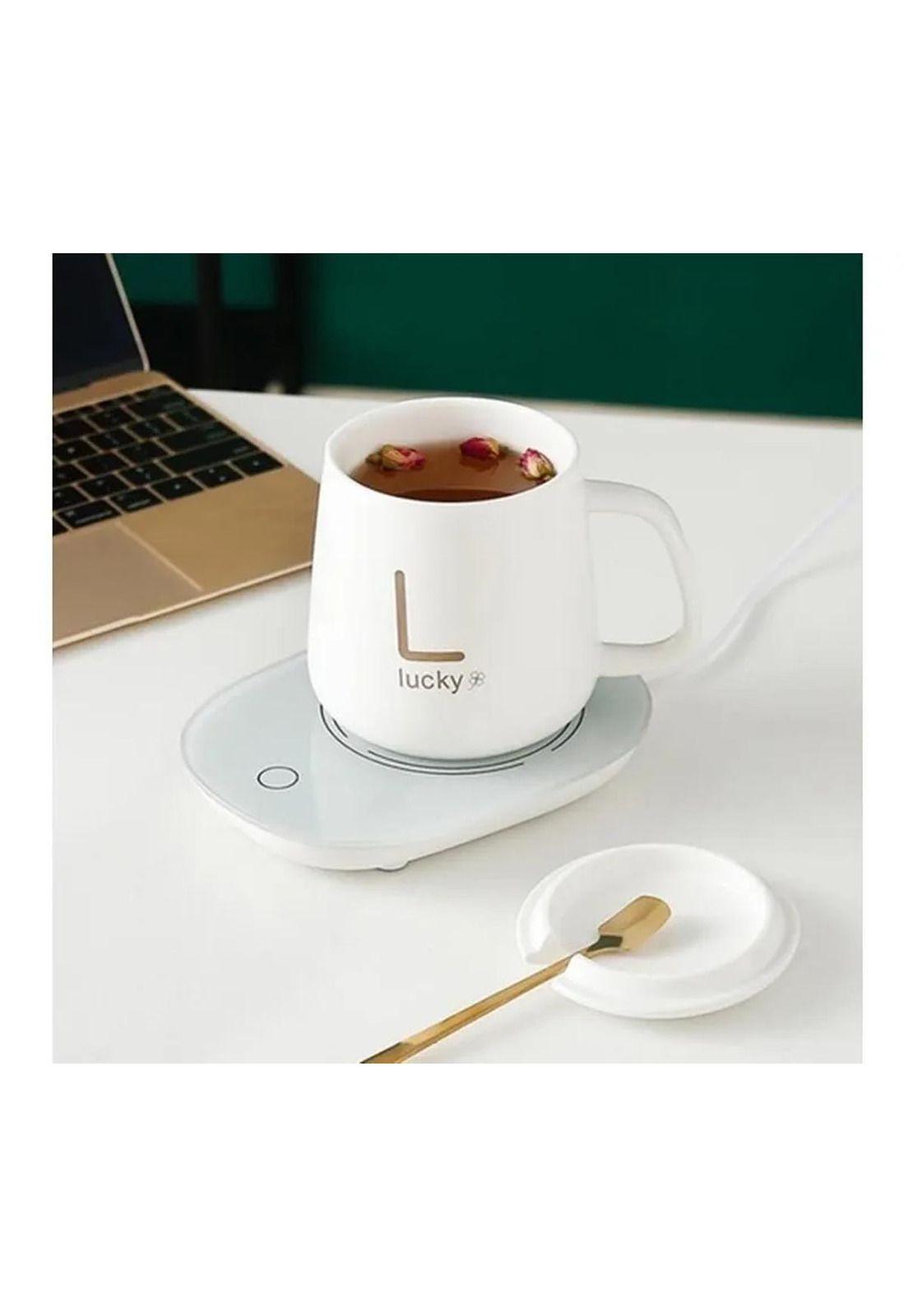 Taza Con Calentador Eléctrico Caja De Regalo Cuchara Blanco-3