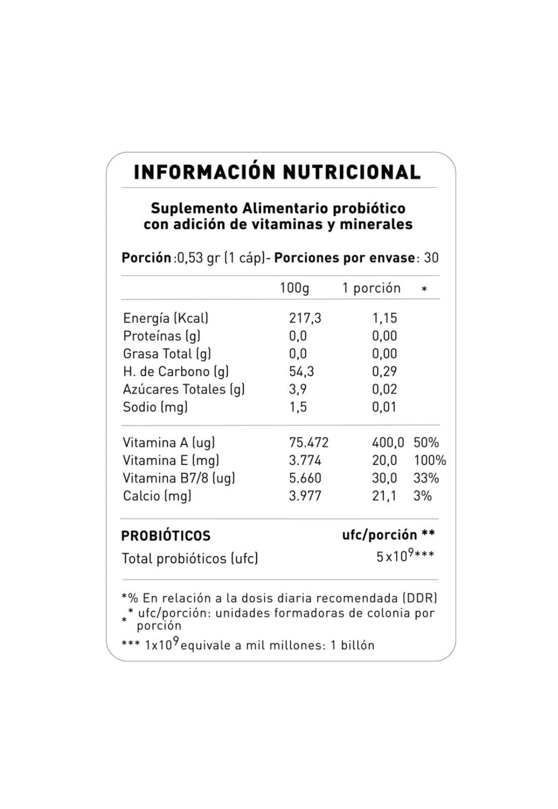 Probiótico Beauty + Vitaminas A y E 50 Billones 30 Cap NUP-3