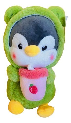 Peluche Pinguino Disfraz Rana Kawaii De Felpa Suave 22cm Verde-0