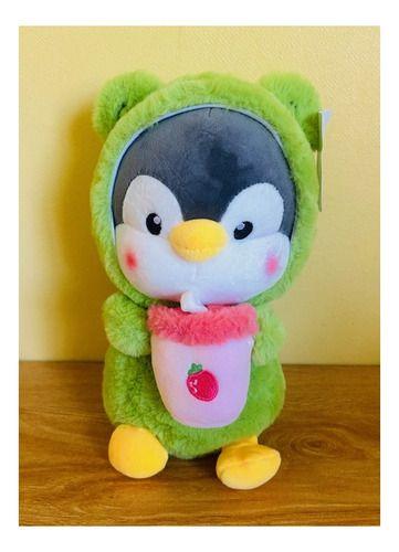 Peluche Pinguino Disfraz Rana Kawaii De Felpa Suave 22cm Verde-1