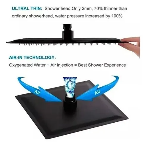 Plato De Ducha Cuadrado 25cm Schwartz Negro Acero Inoxidable-4