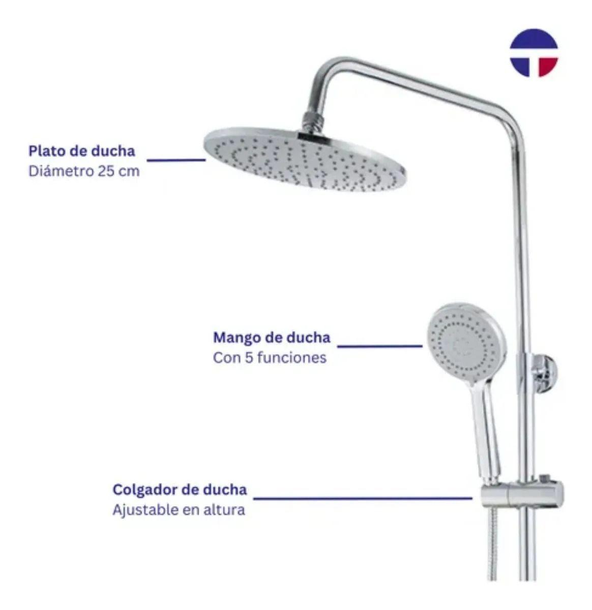 Columna de Ducha Simple sin Grifería Cromada Regulable-1