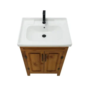 Vanitorio Madera Natural Lavamanos Cer mico Monomando Negro Victtorino-1