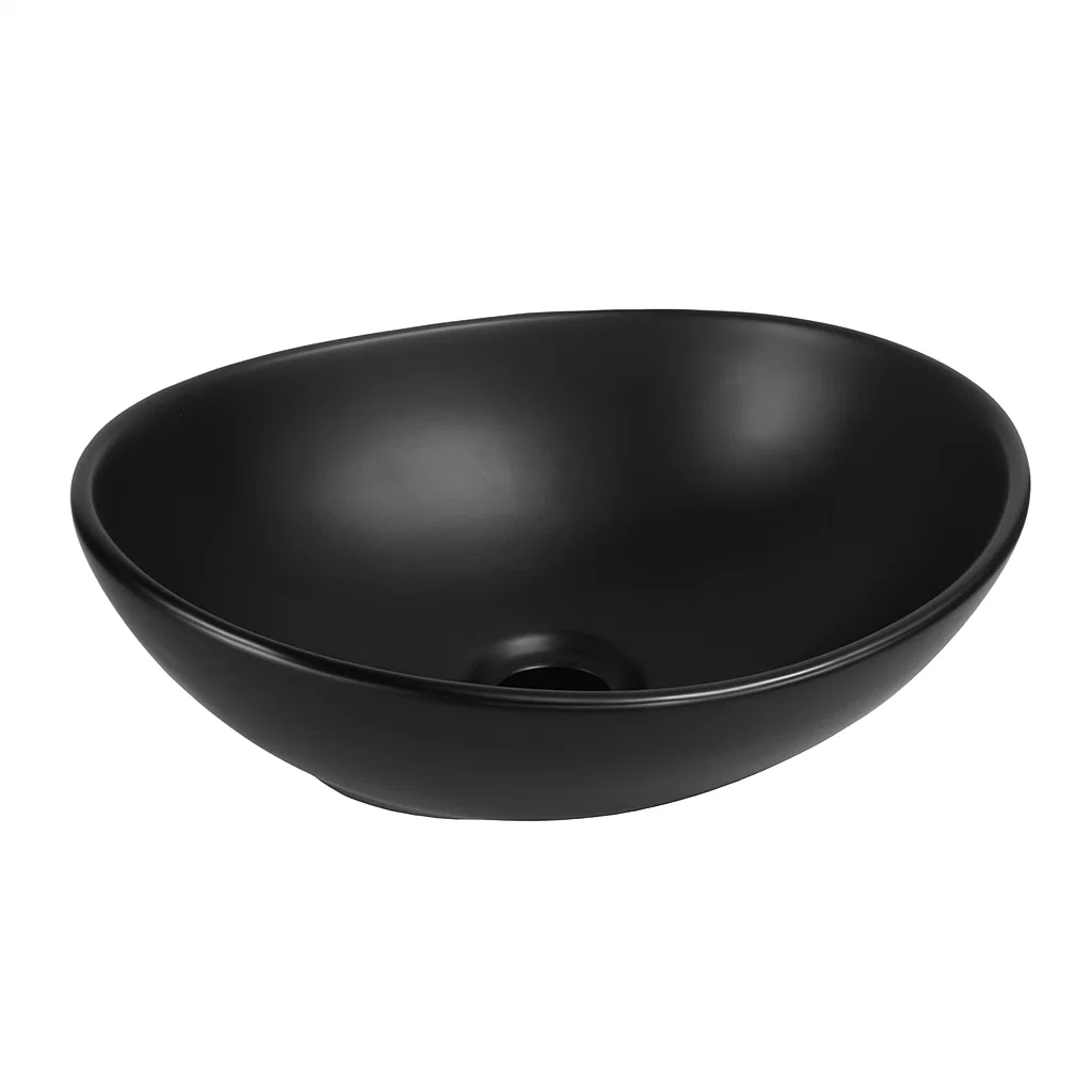 Lavamanos Bowl Negro 40cm sobreponer Cerámica Premium + llave-4