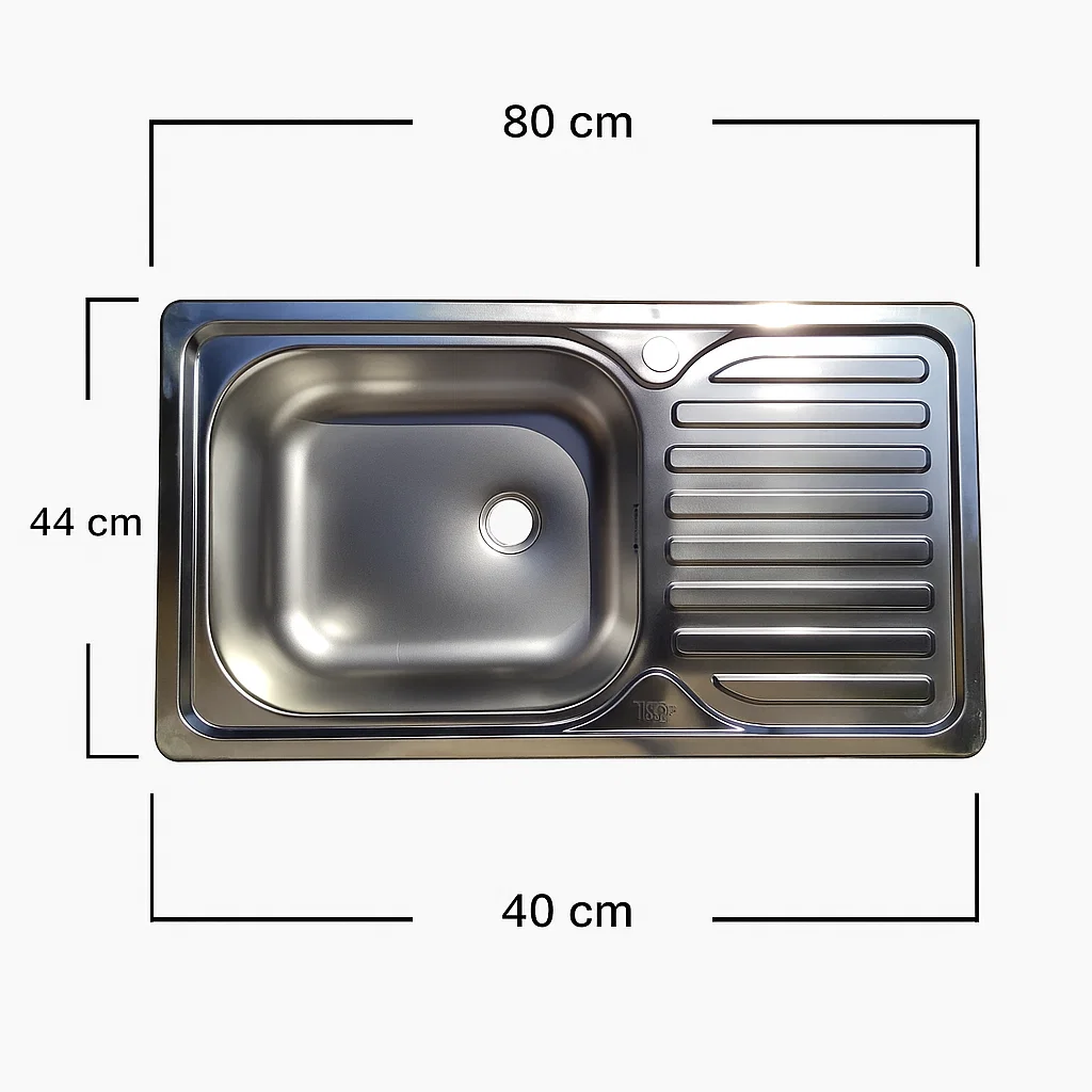 Lavaplatos Empotrado Simple 80 44 Inoxidable Derecho Llave Monomando-4