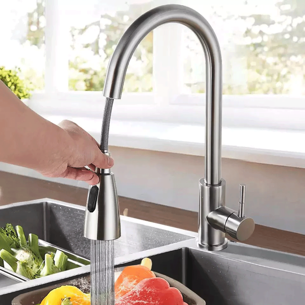 Monomando lavaplato Inox Profesional Carezza color plateado-2