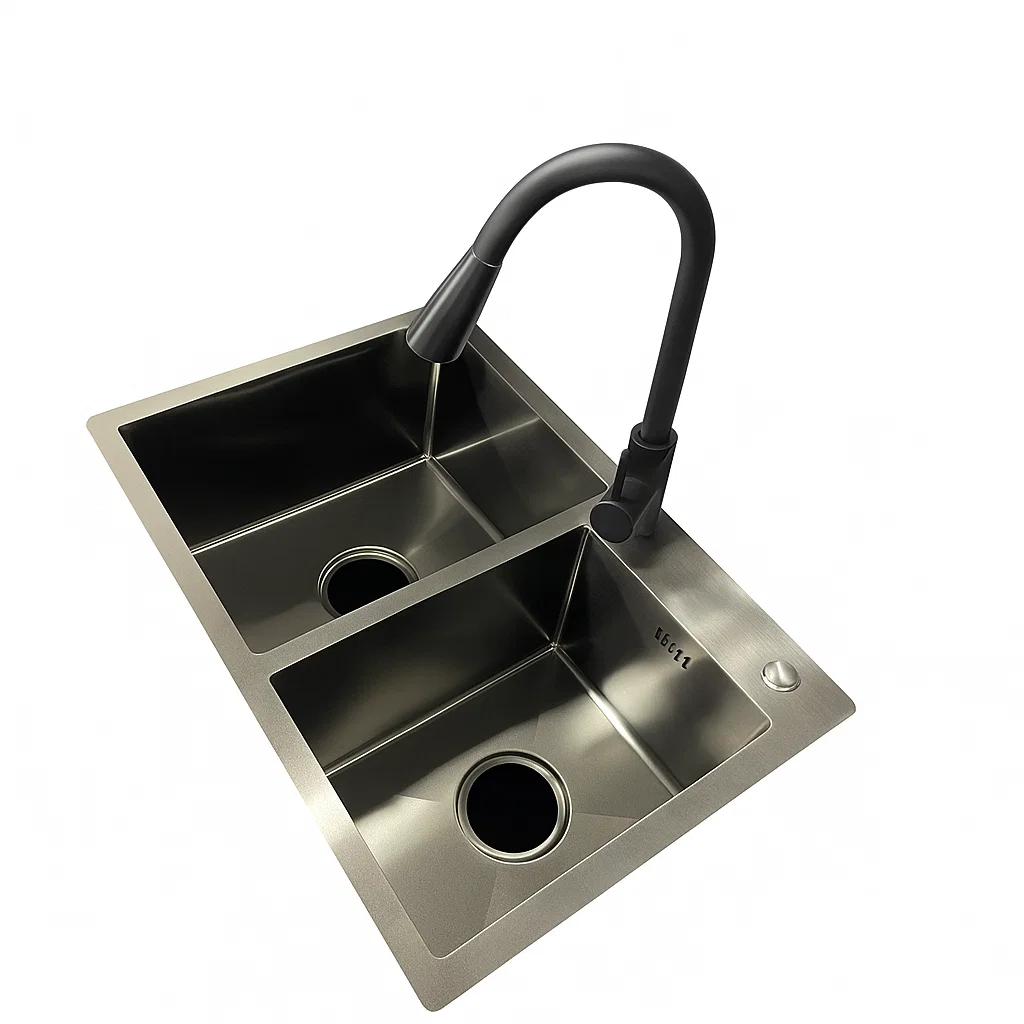 Lavaplatos Doble Cuba 68 38 cm de Acero Inoxidable Llave Monomando Negra Extra ble Victtorino-3