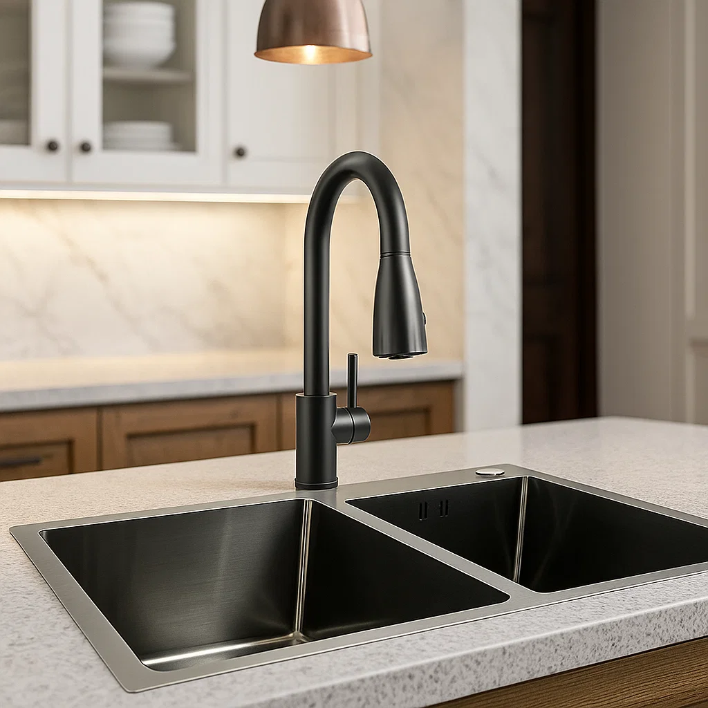 Lavaplatos Doble Cuba 68 38 cm de Acero Inoxidable Llave Monomando Negra Extra ble Victtorino-4