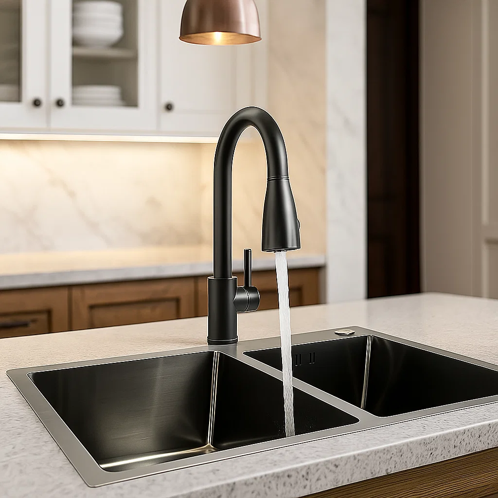 Lavaplatos Doble Cuba 68 38 cm de Acero Inoxidable Llave Monomando Negra Extra ble Victtorino-5