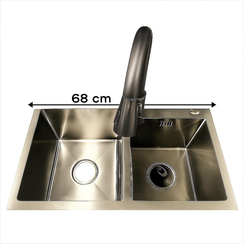 Lavaplatos Doble Cuba 68 38 cm de Acero Inoxidable Llave Monomando Negra Extra ble Victtorino-6