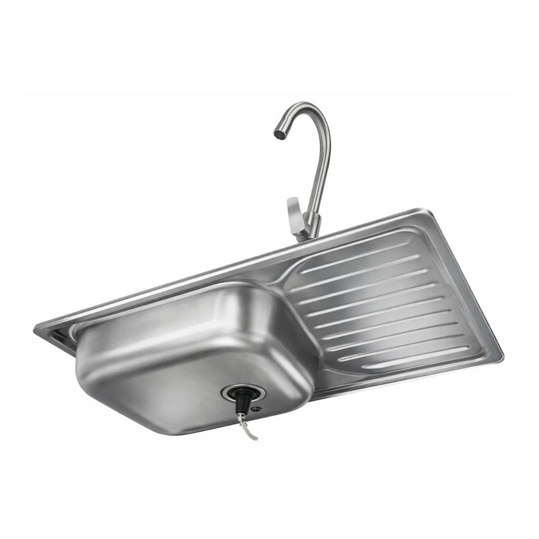 Pack Lavaplatos 80x44 Secador Derecho Con Llave Monomando Inox-3