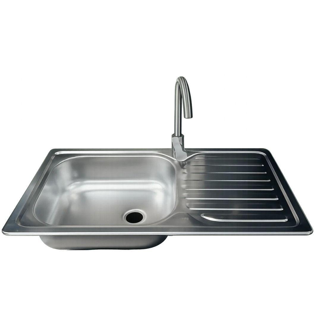 Pack Lavaplatos 80x44 Secador Derecho Con Llave Monomando Inox-4