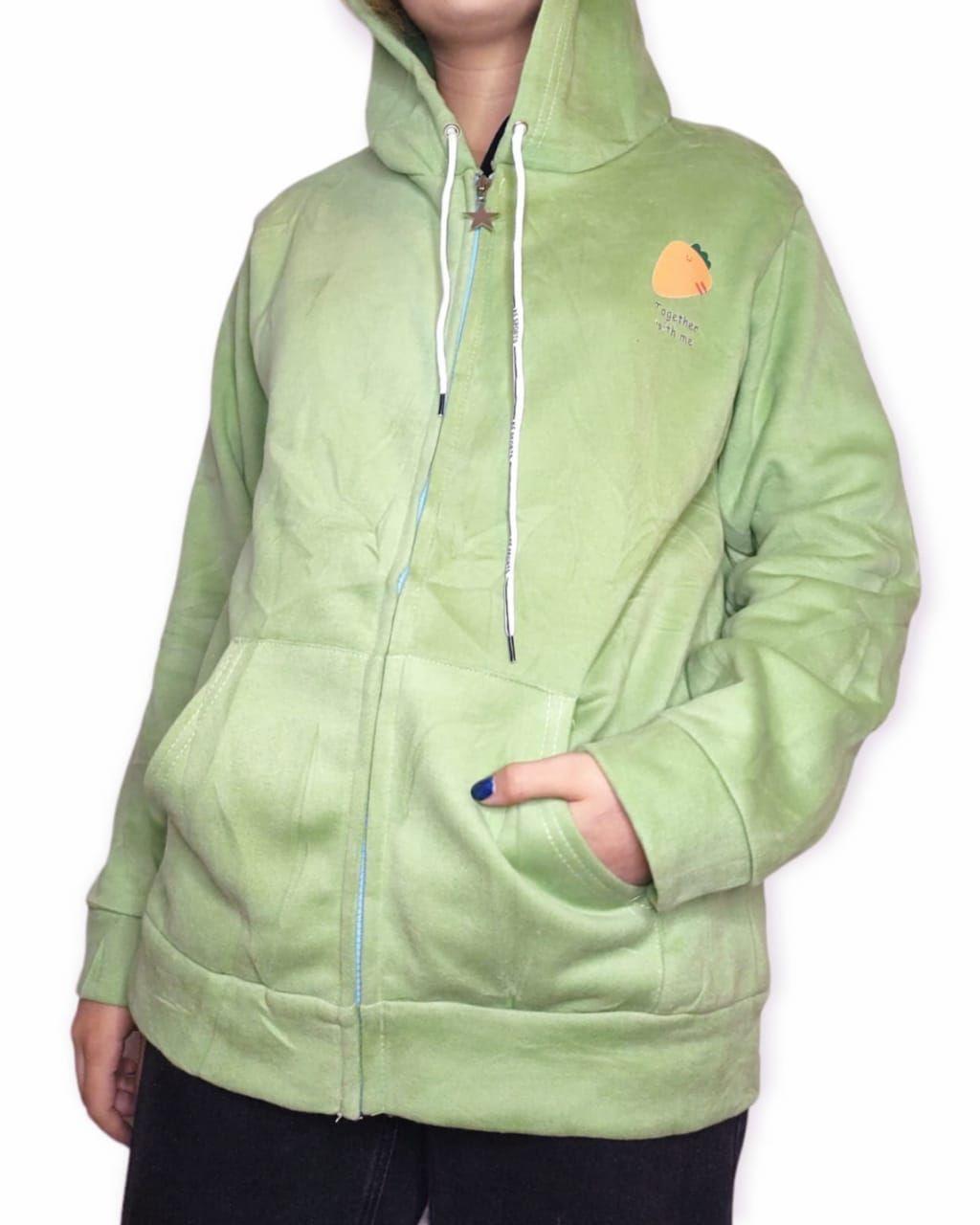 Poleron Verde Con Cierre Y Gorro-0