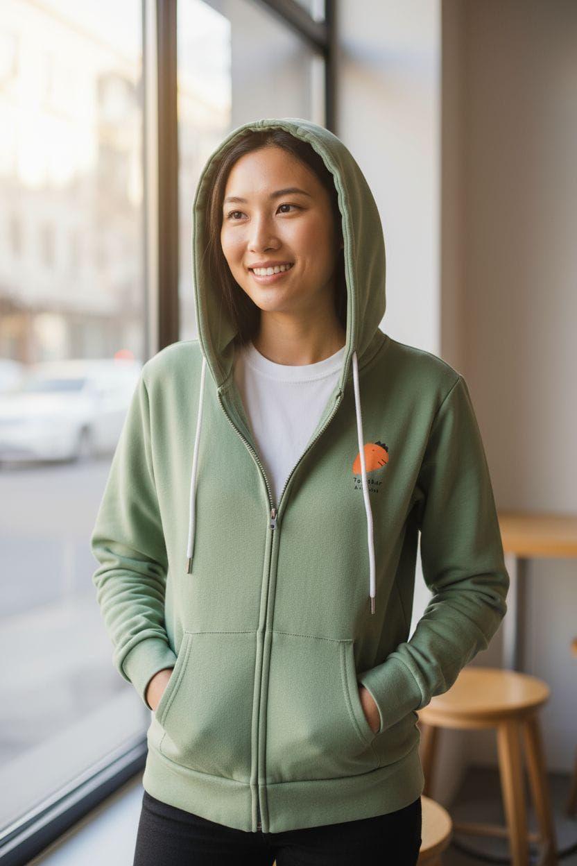 Poleron Verde Con Cierre Y Gorro-1