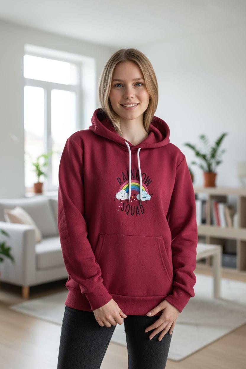 Poleron Canguro Con Gorro Arcoiris rojo-2