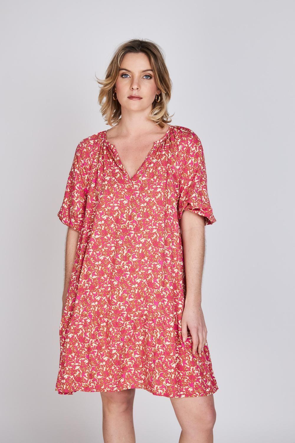 Vestido Manga Globo Mara Fucsia Eclipse-0