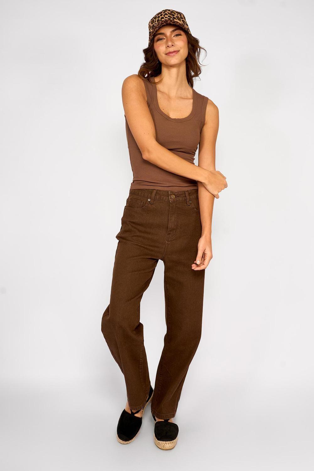 Jeans Rectos Tiro Alto Sofía Chocolate-3