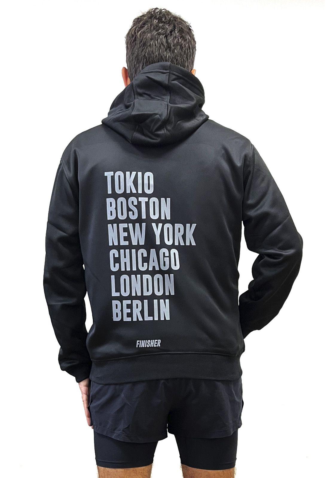 Polerón Hoodie Forrado Marathon Majors Negro Finisher-0