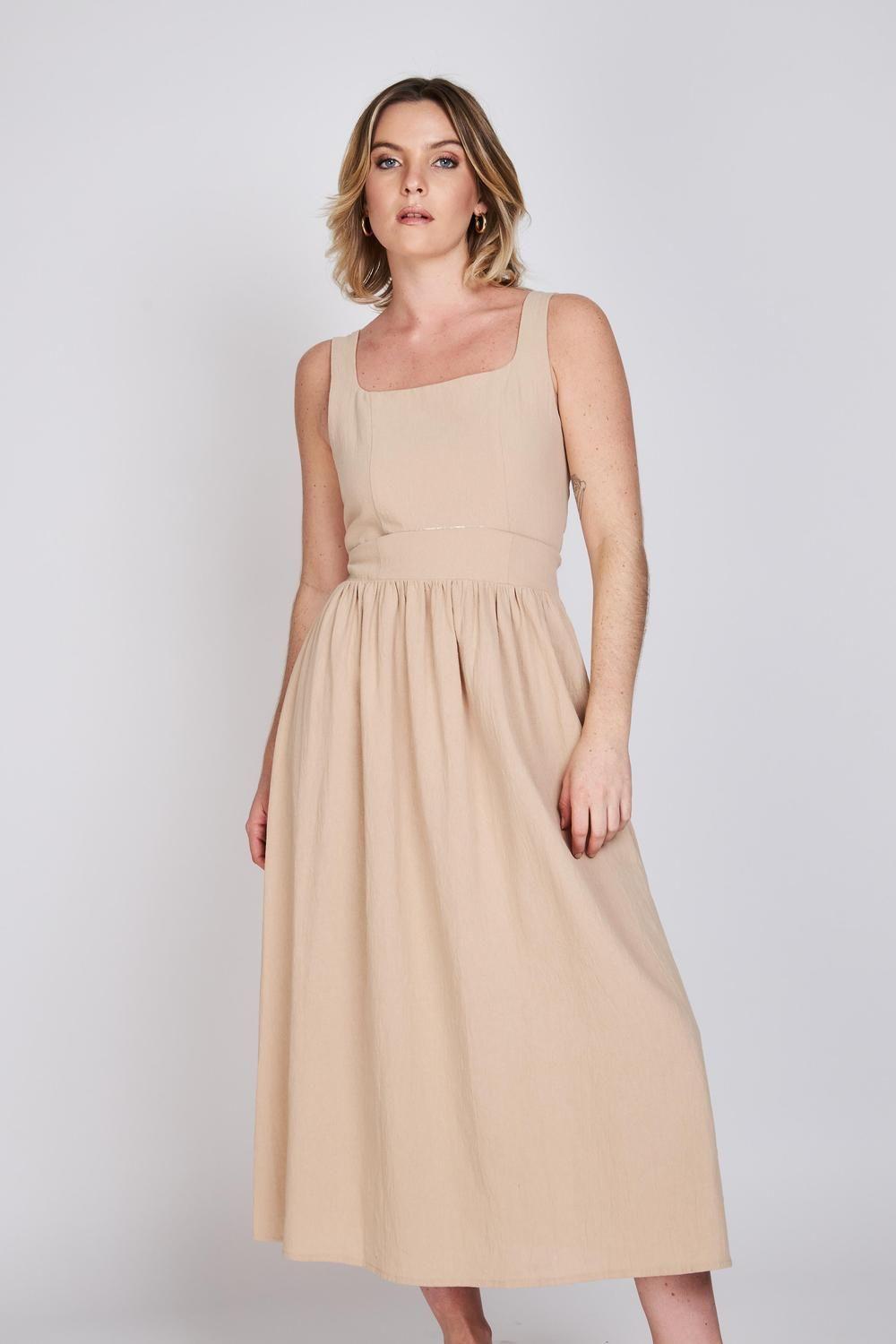 Vestido Escote Cuadrado Javiera Beige Eclipse-0