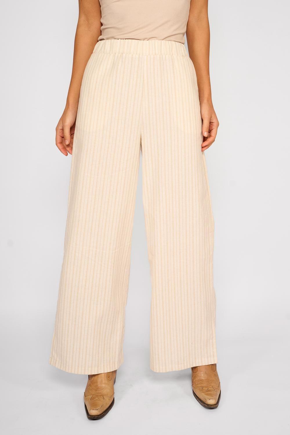 Pantalón Lino Rayas Olivia Beige-0