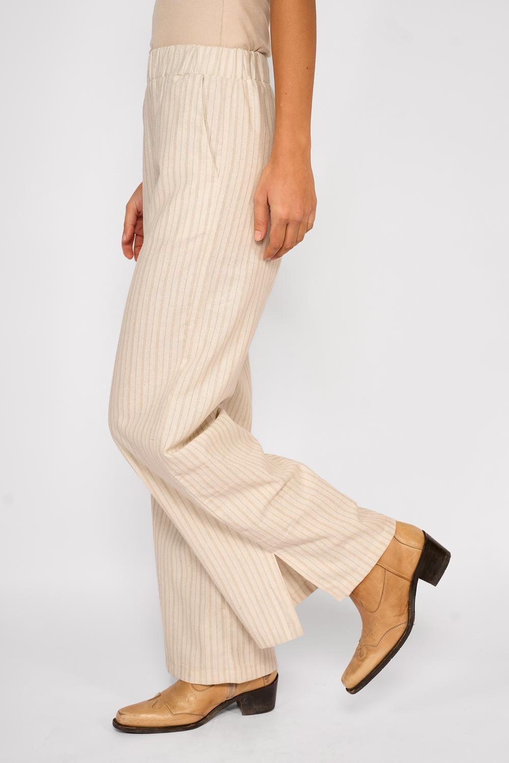 Pantalón Lino Rayas Olivia Beige-1