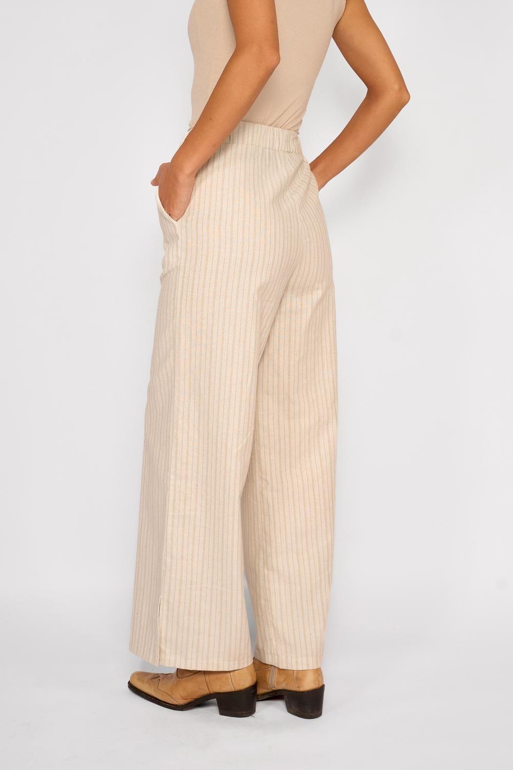 Pantalón Lino Rayas Olivia Beige-2