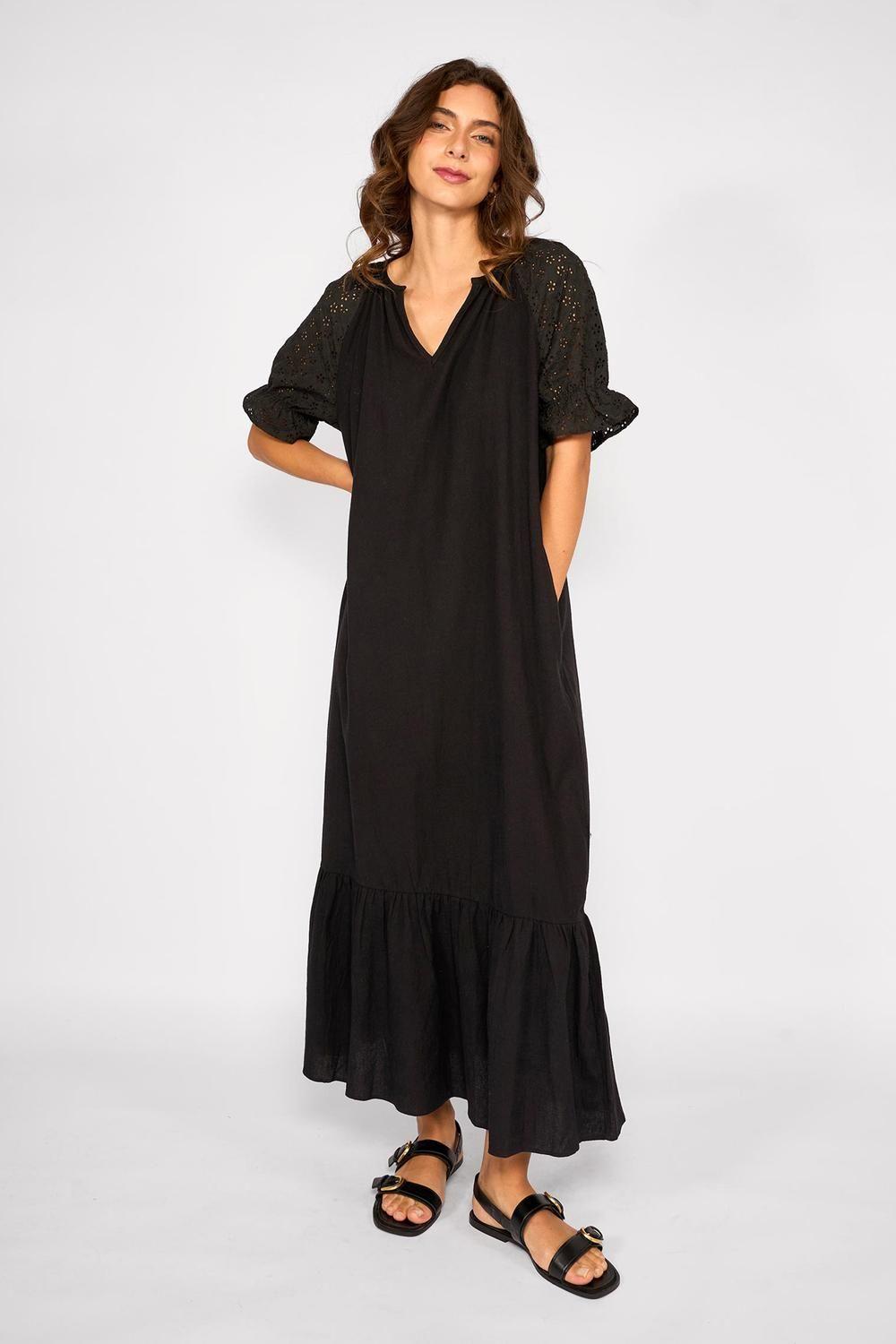 Vestido Largo Broderie Elisa Negro-1