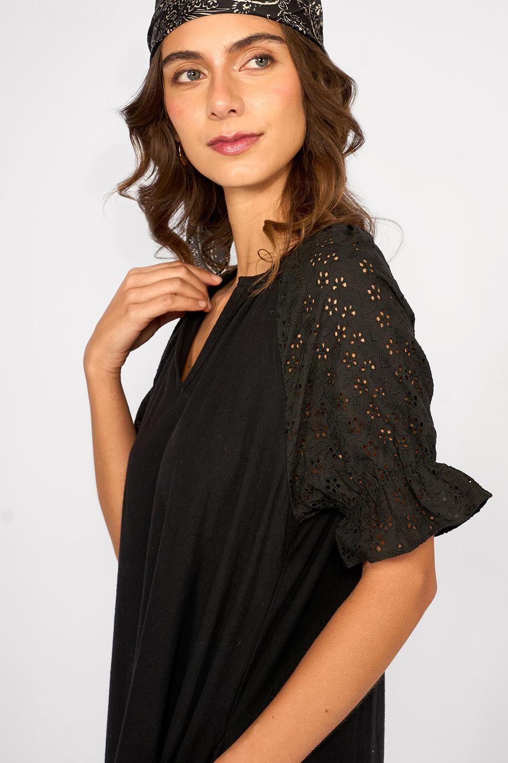 Vestido Largo Broderie Elisa Negro-2