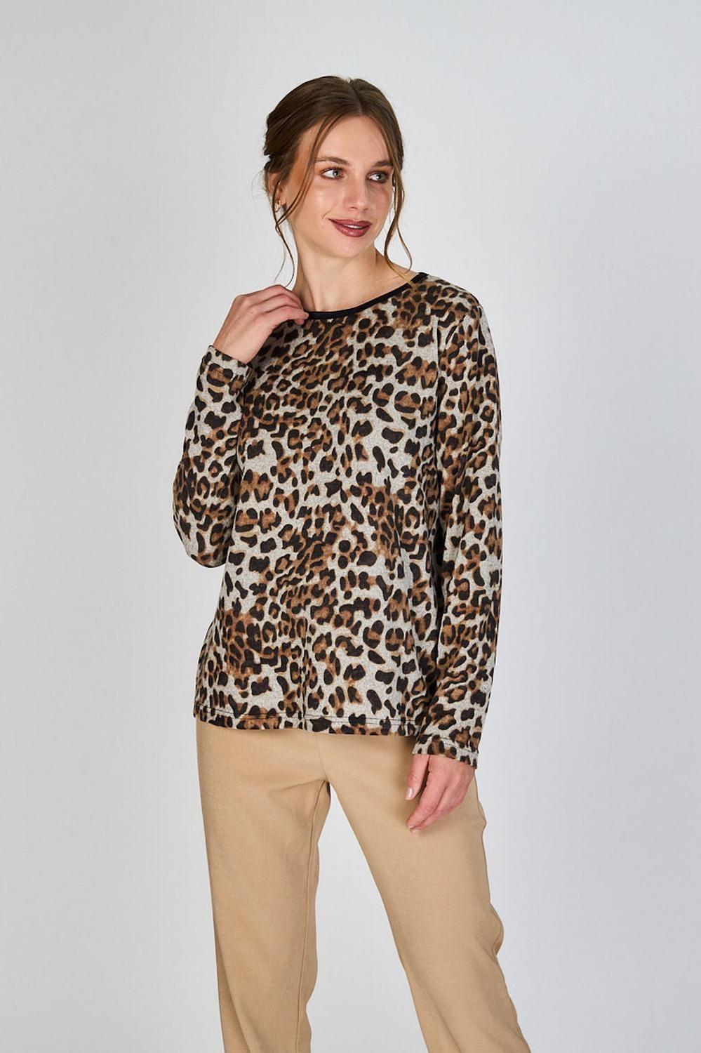 Polera Tejida Animal Print Poli Café Woman by Eclipse-0